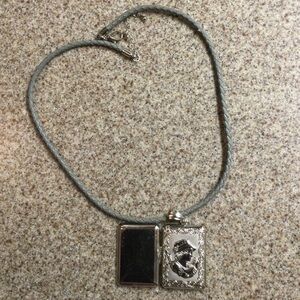 Silver Locket Pendant Necklace in Light Gray